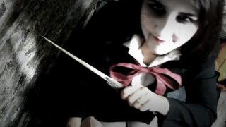 Jigsaw cosplayer does POV blowjob and takes full mouth of sperm