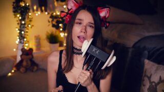 Cute Neko cosplayer drinks milk and gives ASMR JOI
