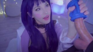 Sexy Hinata sucks off huge cock and does handjob POV