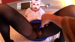 Japanese police officer lets tease clit through ripped nylons