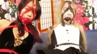 Two asian bunny cosplayers gets bound and gagged