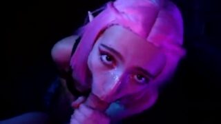 Cute elf cosplayer does deep blowjob and eats sperm