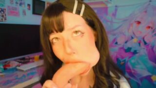 Nagatoro cosplayer shows tits and sucking on fat dildo